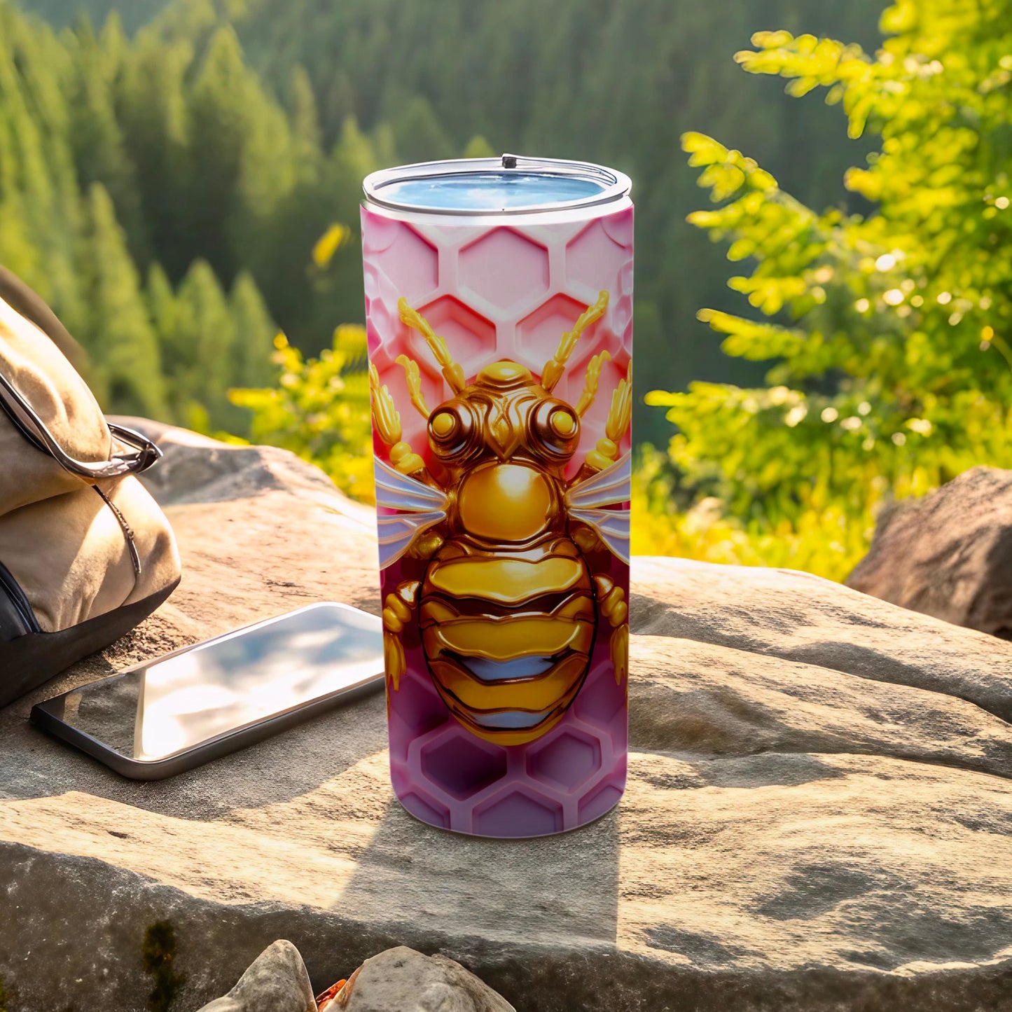 Pink Purple Golden Bee Honeycomb Pattern Tumbler product type