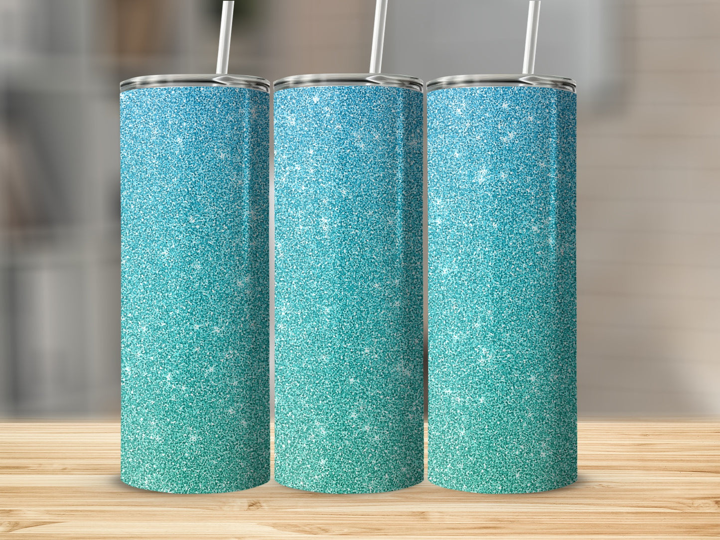 Sparkling Blue Gradient Tumbler With Straw