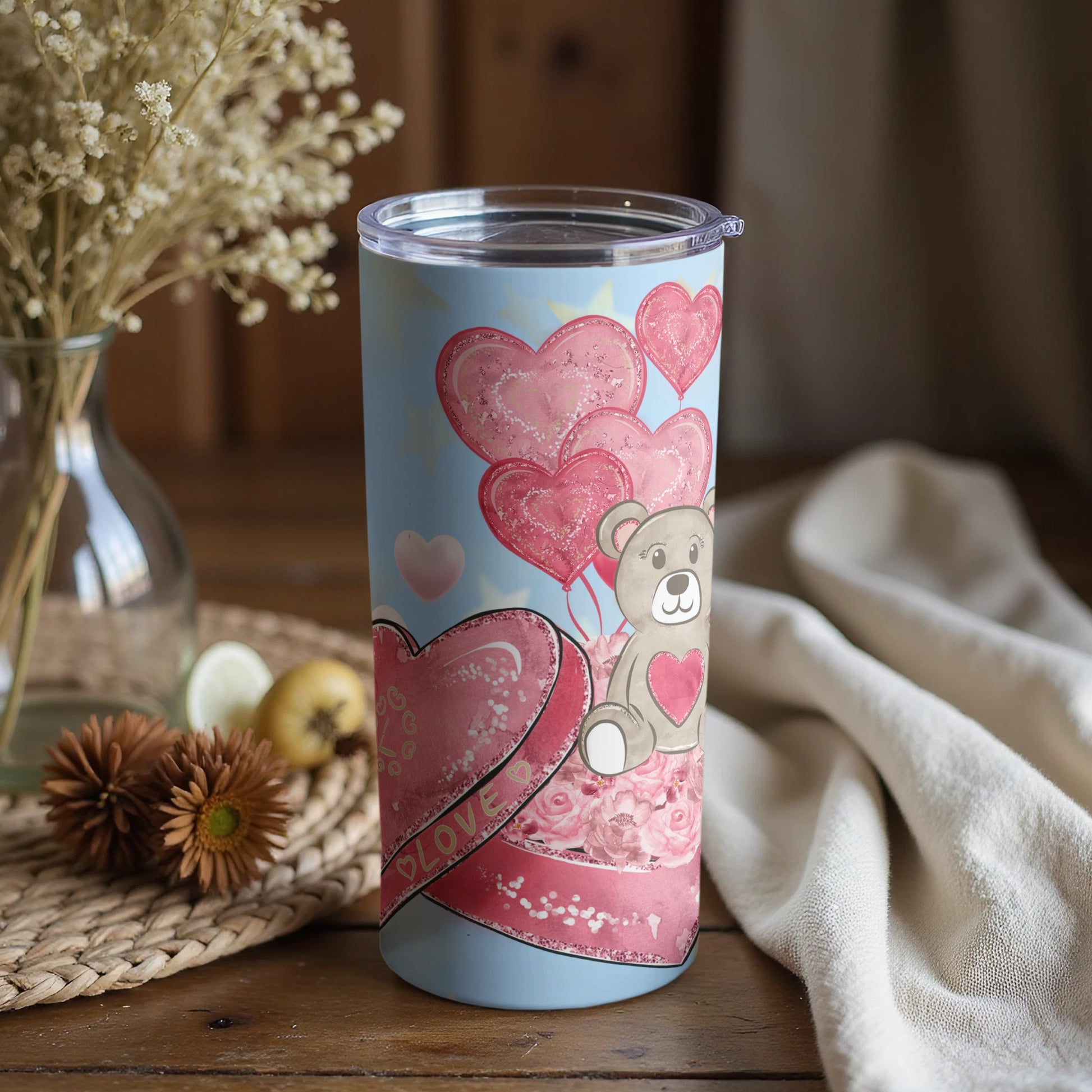 Cute Bear and Heart Balloons Design Tumbler