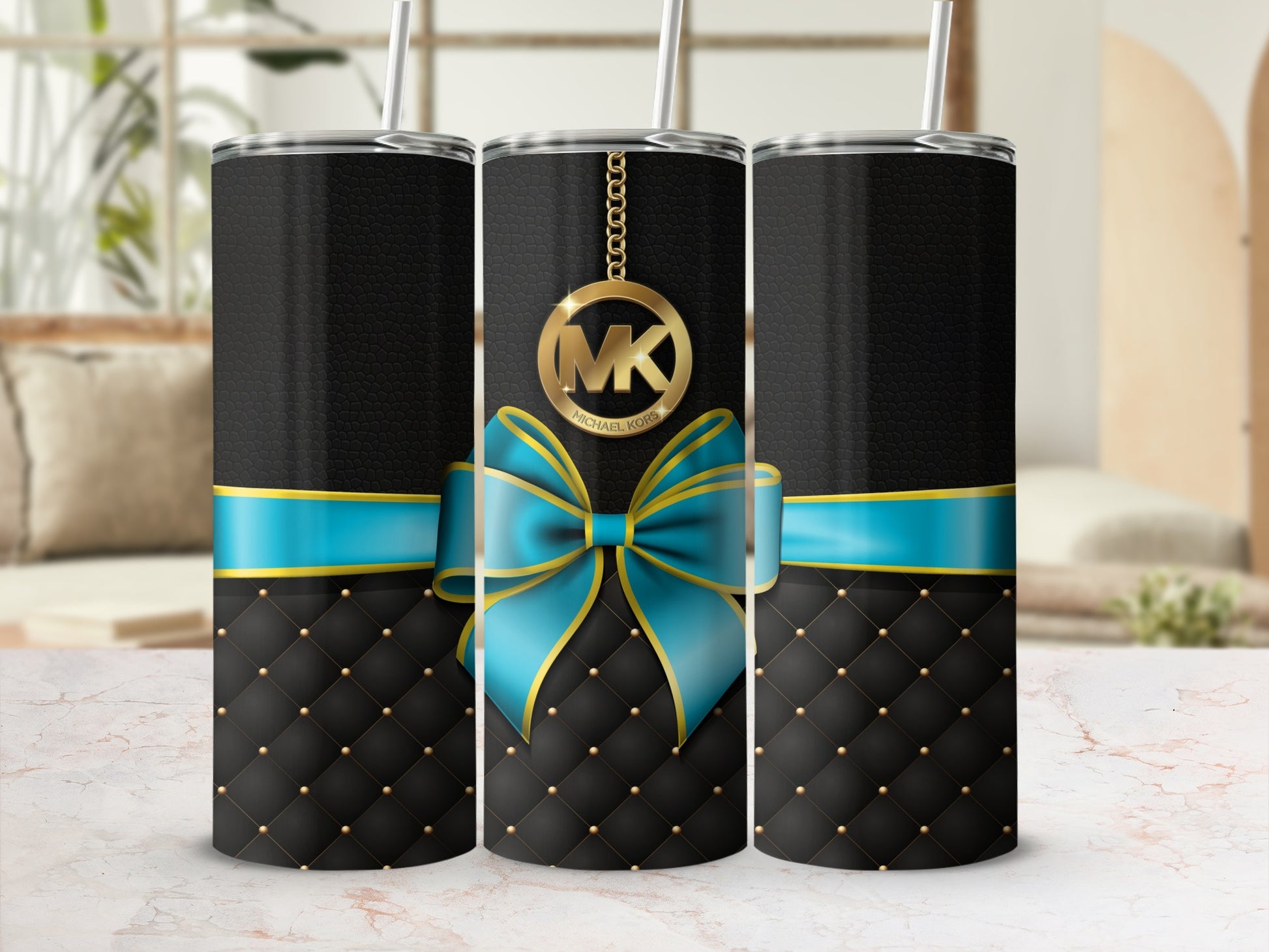 Stylish Black and Blue Bow Patterned Tumbler