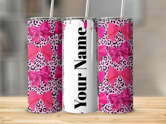 Pink Bows and Leopard Print Personalized Tumbler