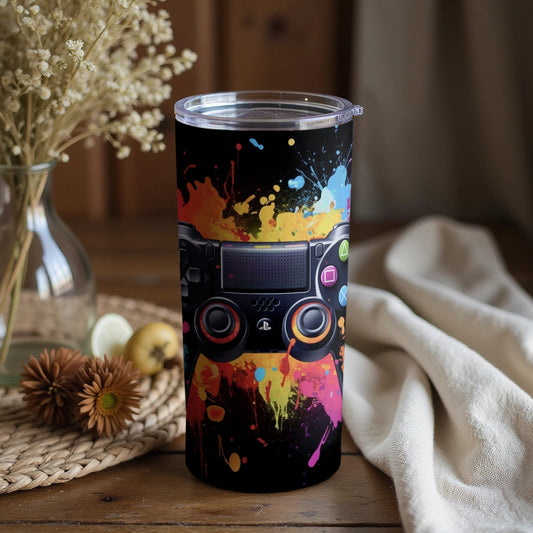Vibrant controller splash art tumbler gaming accessory