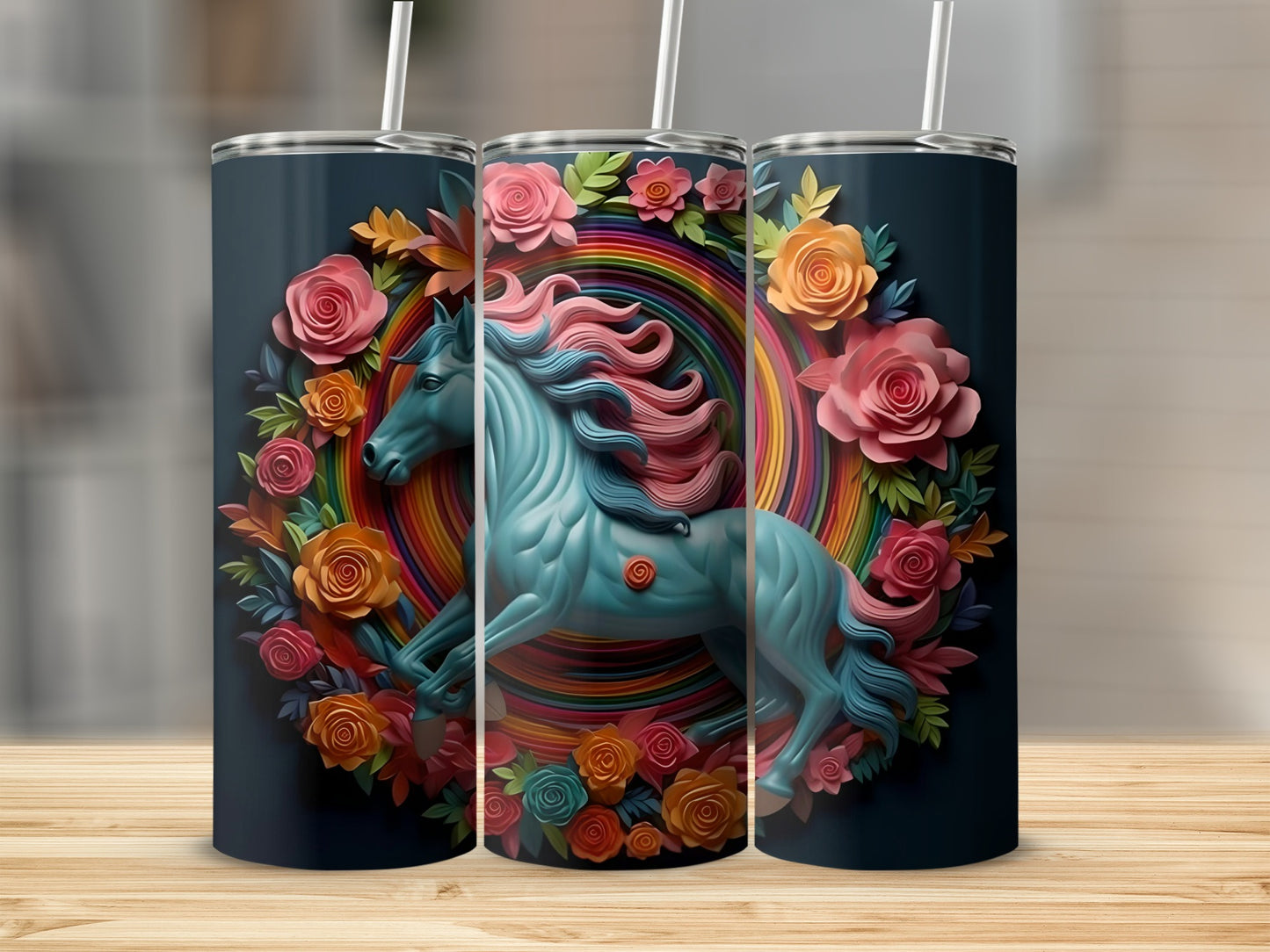 Colorful Unicorn and Floral Design Tumbler product