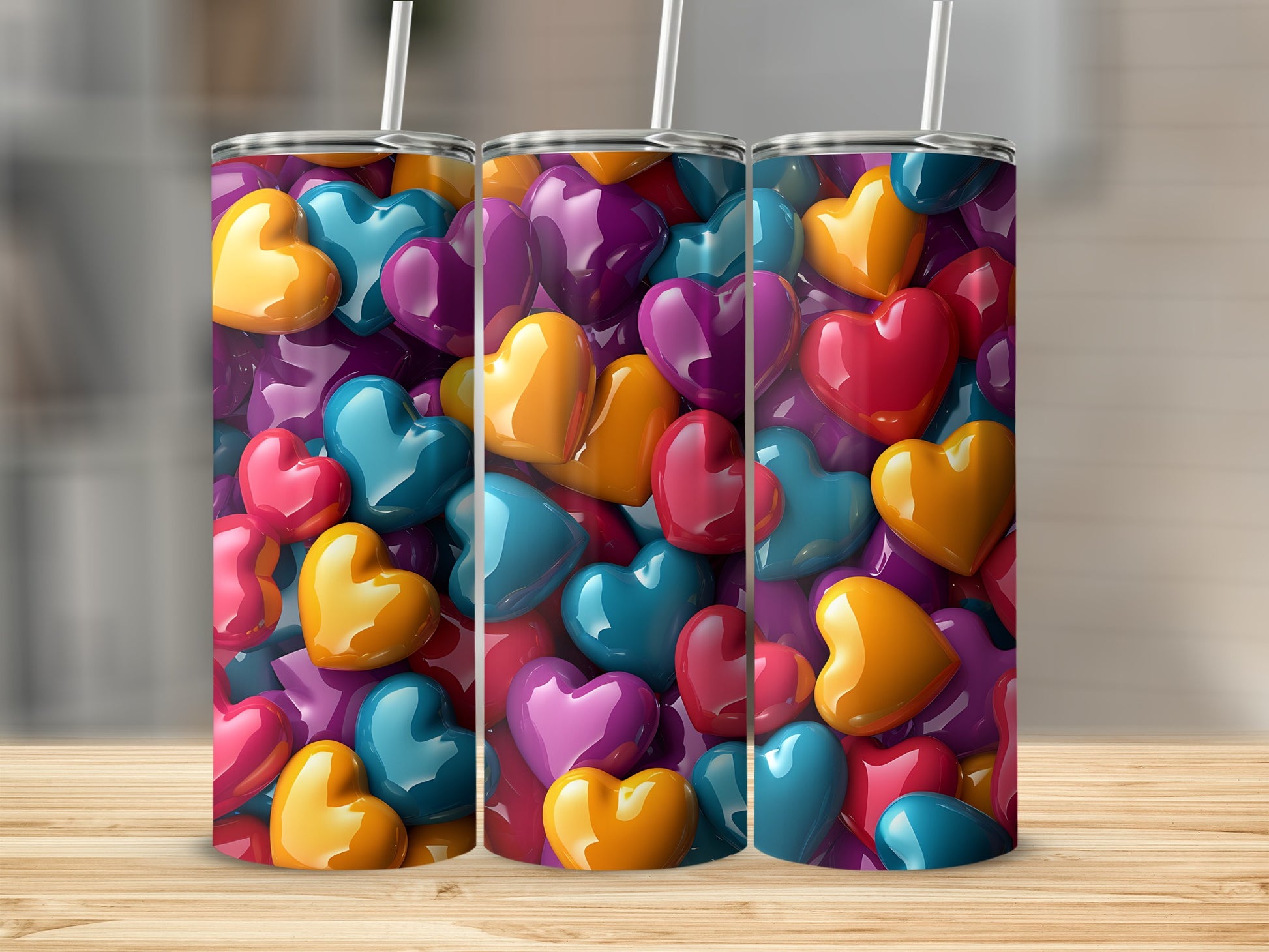 Glossy Colorful Hearts Design Tumbler product type