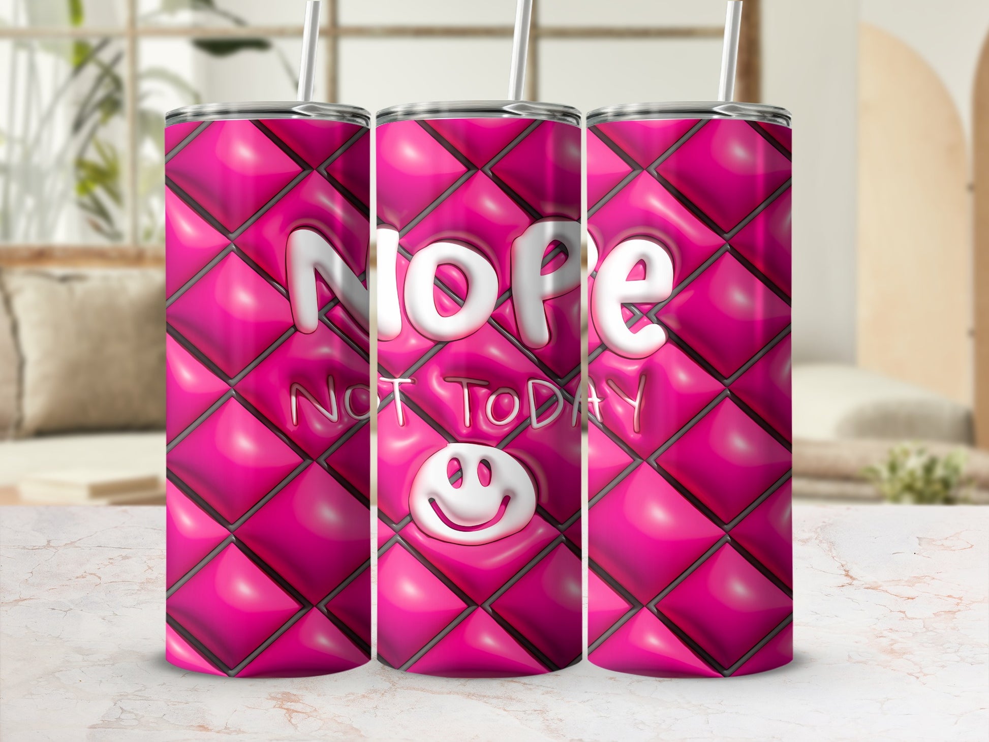 Nope NOT TODAY Pink Quilted Smiley Face Tumbler product type