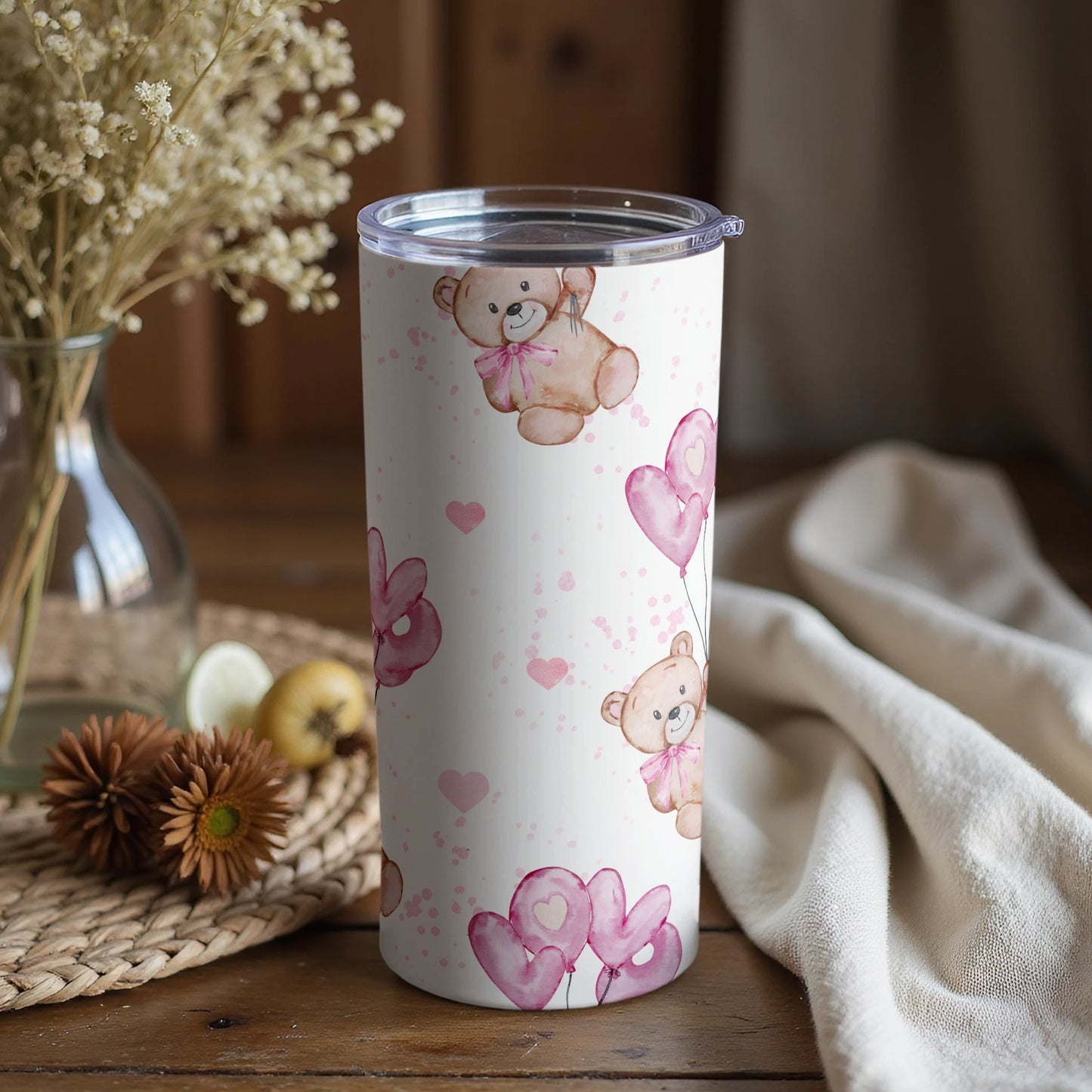 Cute Bear and Hearts Illustration Tumbler Cup