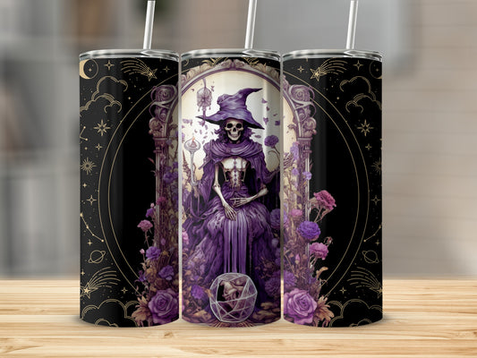 Gothic Witch Skeleton with Purple Roses Tumbler