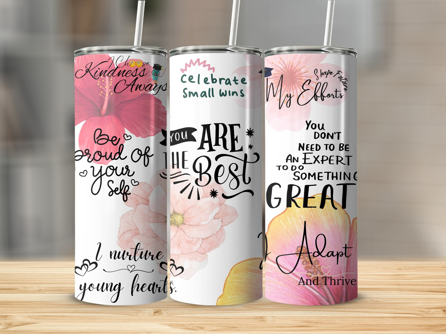 Inspirational Tall Floral Tumblers for Everyday Motivation