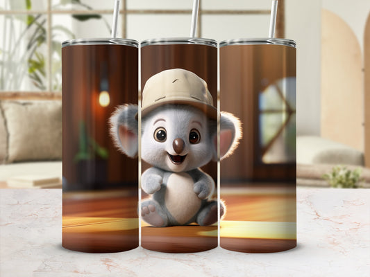 Cute Koala Bear Adorned Metal Tumbler with Straw
