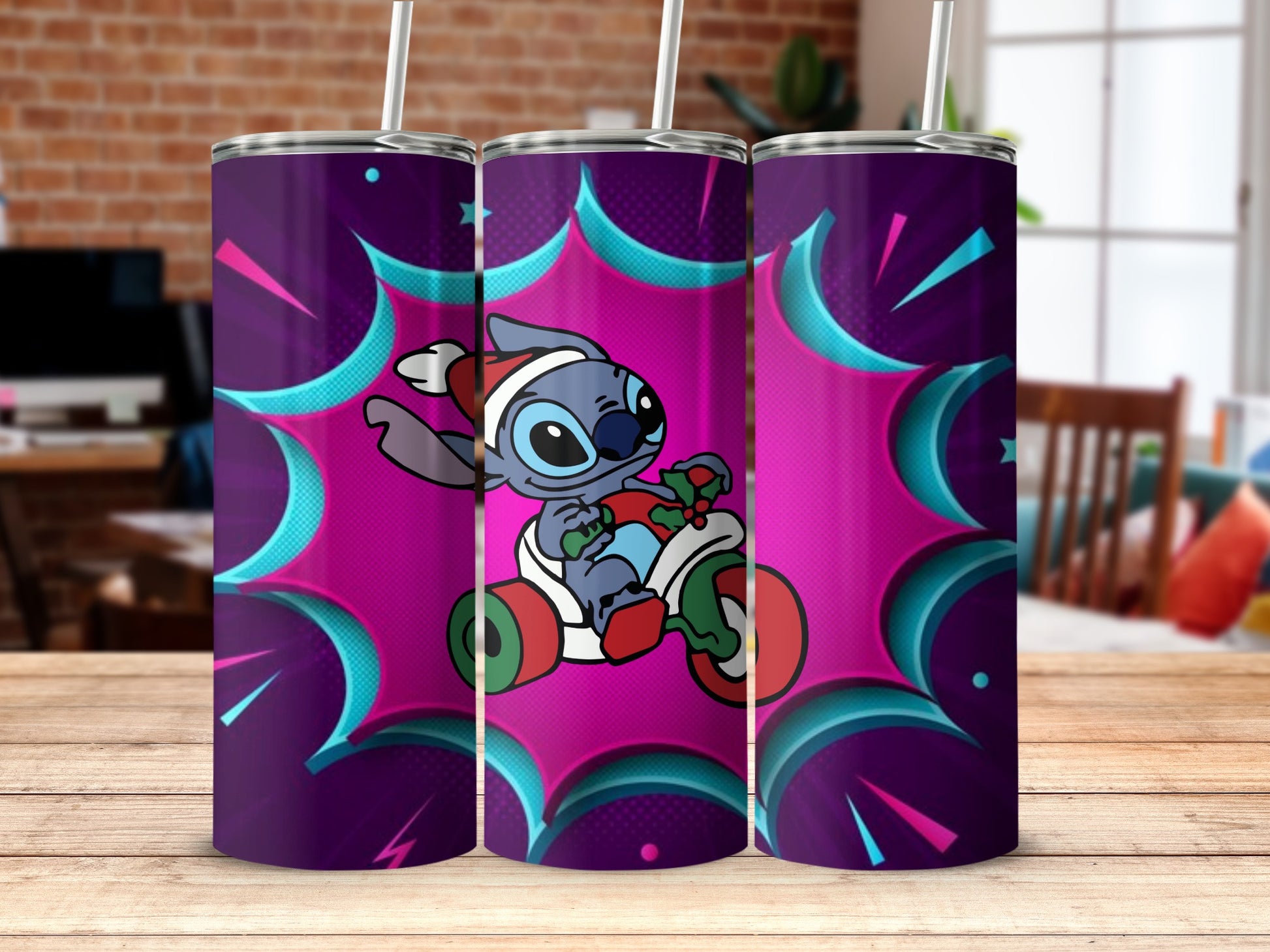 Cute Alien on Scooter Design Tumblers