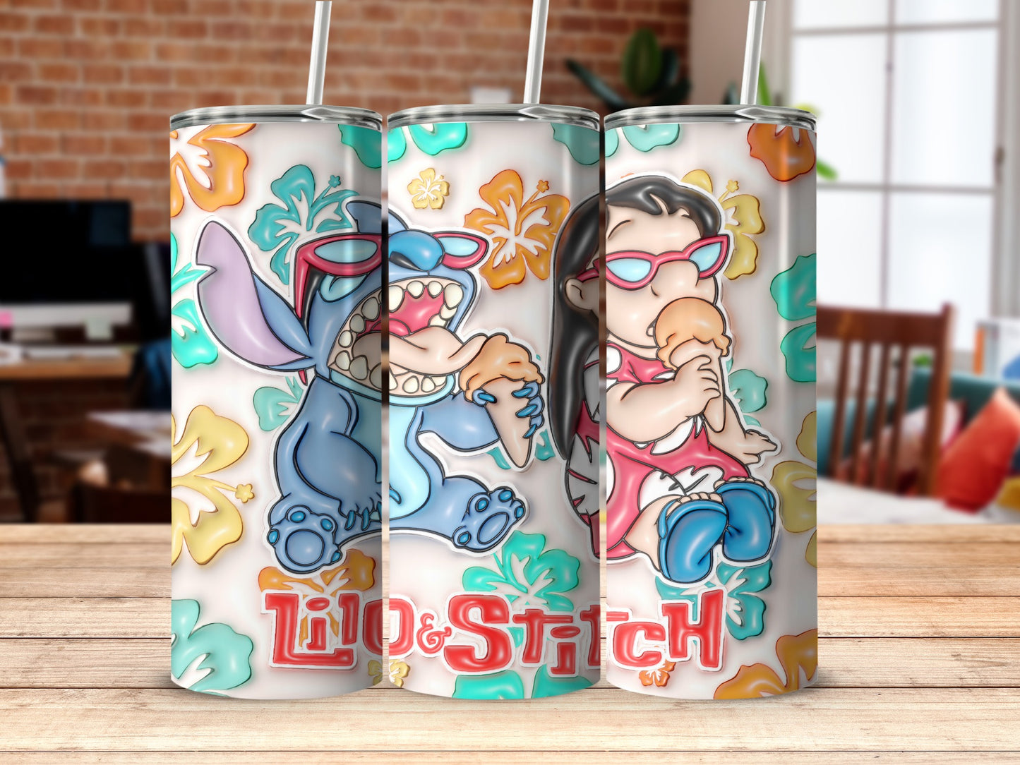 Lilo and Stitch themed tumbler with colorful design