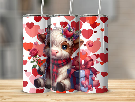 Adorable Cow with Heart and Gift Tumbler Design