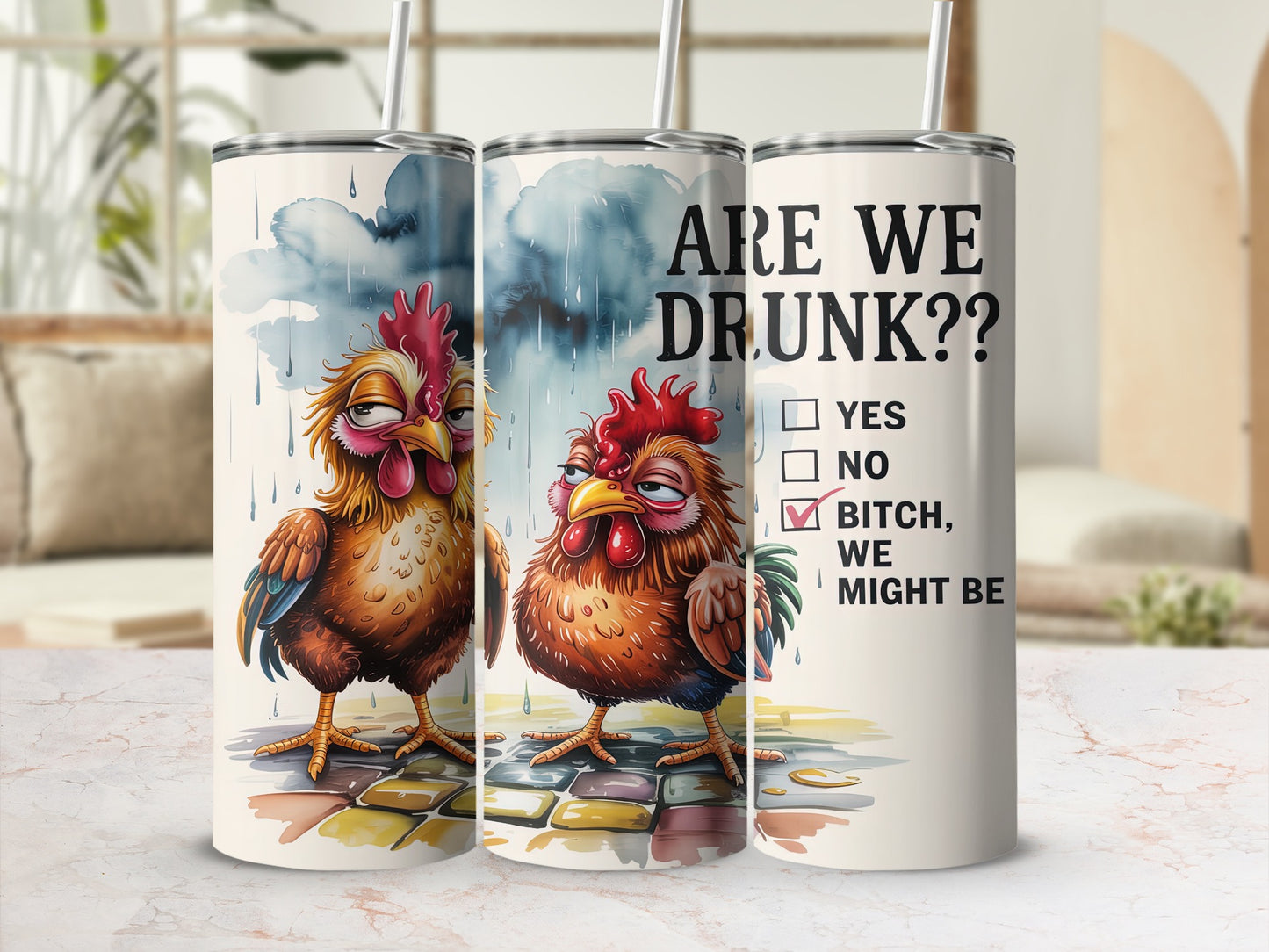 Funny Drunk Roosters Rainy Day Bitch We Might Be Tumbler
Drunk Rooster, Funny Chicken, Are We Drunk, Bitch We Might Be, Humorous Quote, Sarcastic Design, Party Tumbler, Rainy Day Art, Cocktail Cup, Gifting Idea, Unique Tumbler, Animal Graphic, Beverage Tumbler, Insulated Tumbler, Drinkware Gift, Rooster Graphic, Novelty Tumbler, Adult Humor, Checkbox Design, Farmyard Birds