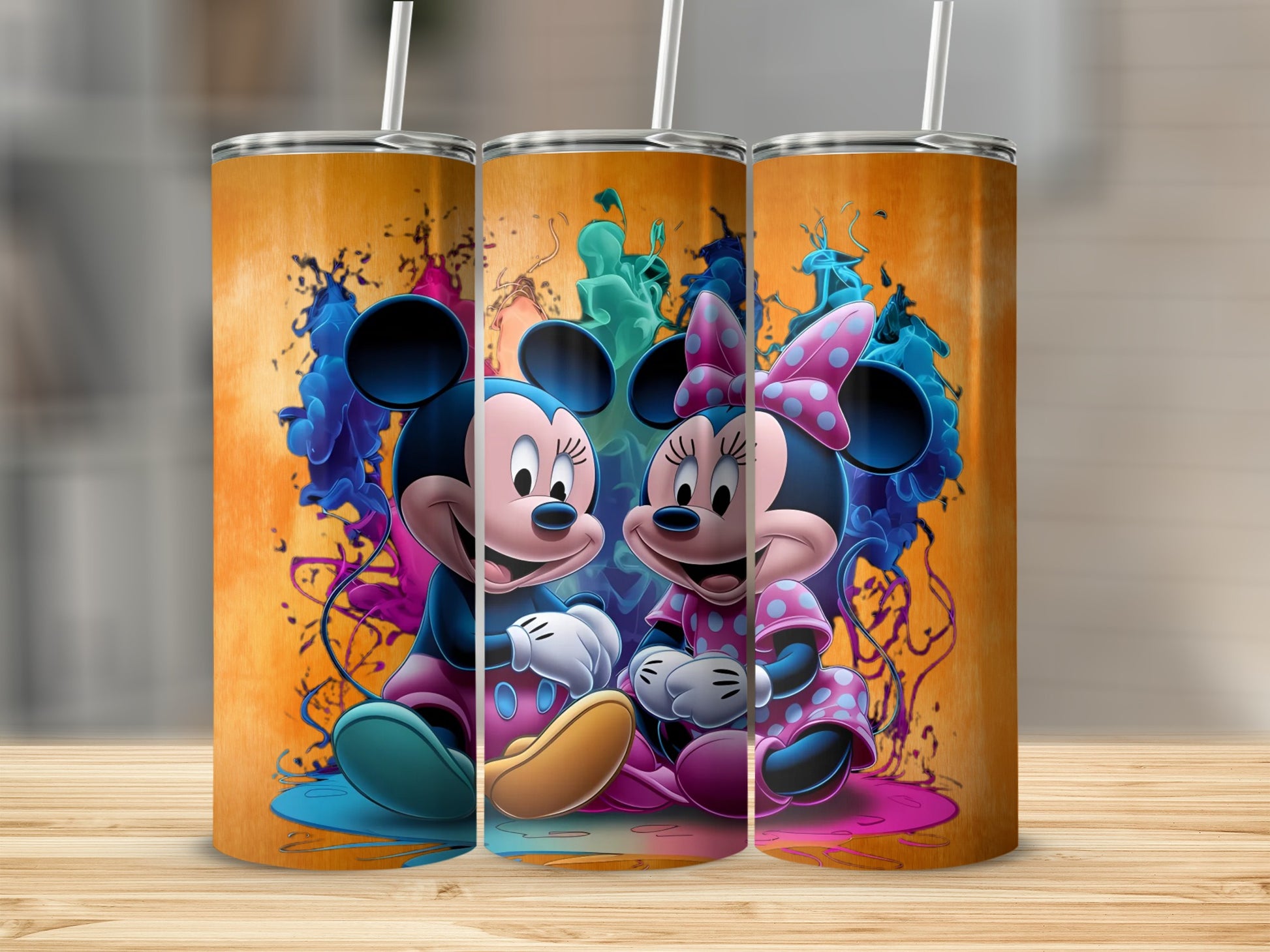 Colorful Mickey and Minnie Mouse Design Tumbler