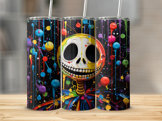 Vibrant Skull Art Tumbler with Colorful Abstract Design
