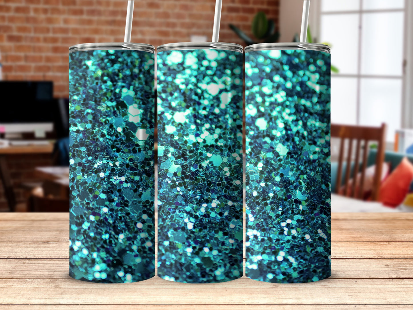Sparkling Blue Glitter Design Tumbler Product