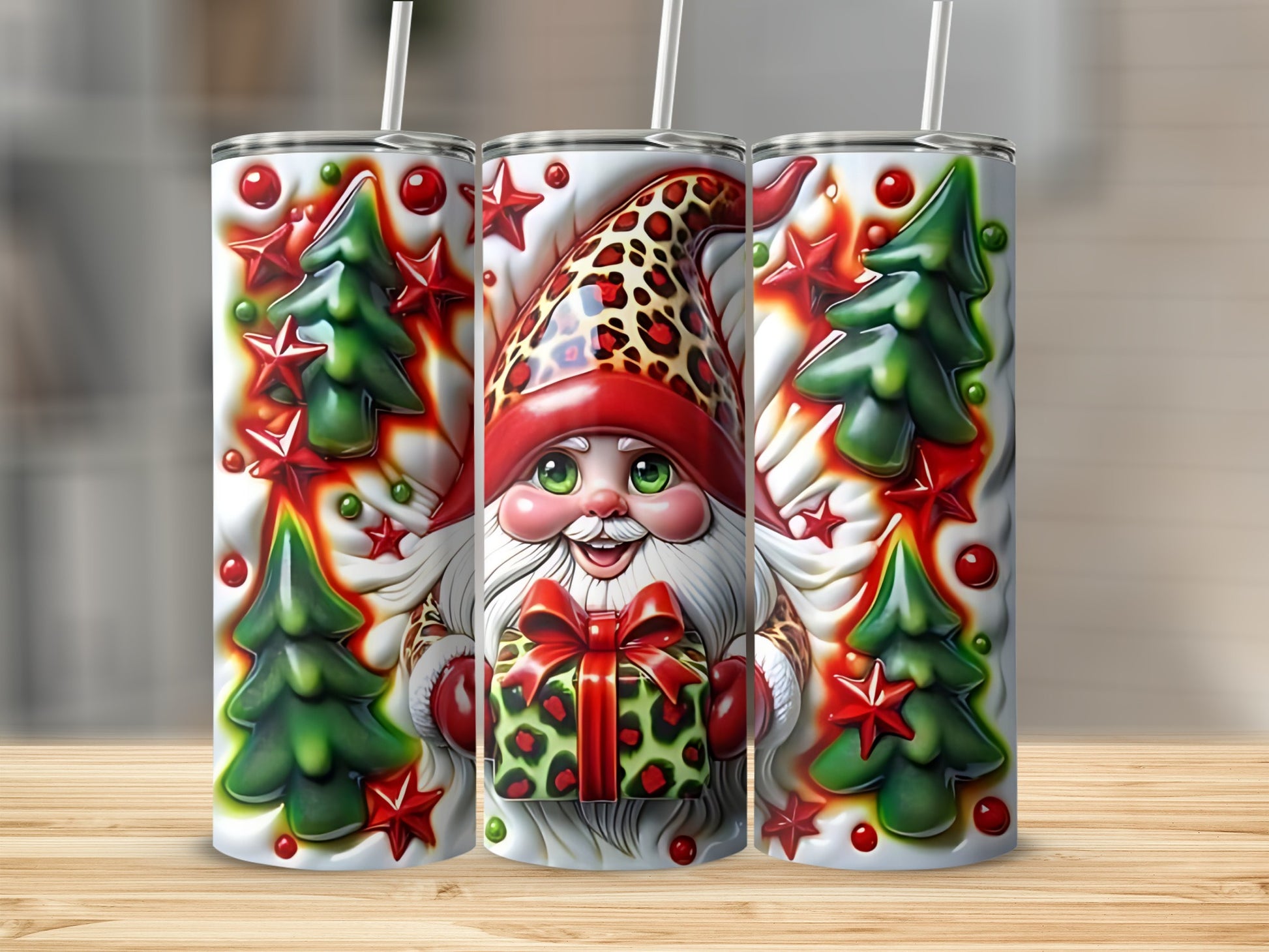 Festive Santa and Christmas Trees Holiday Tumbler