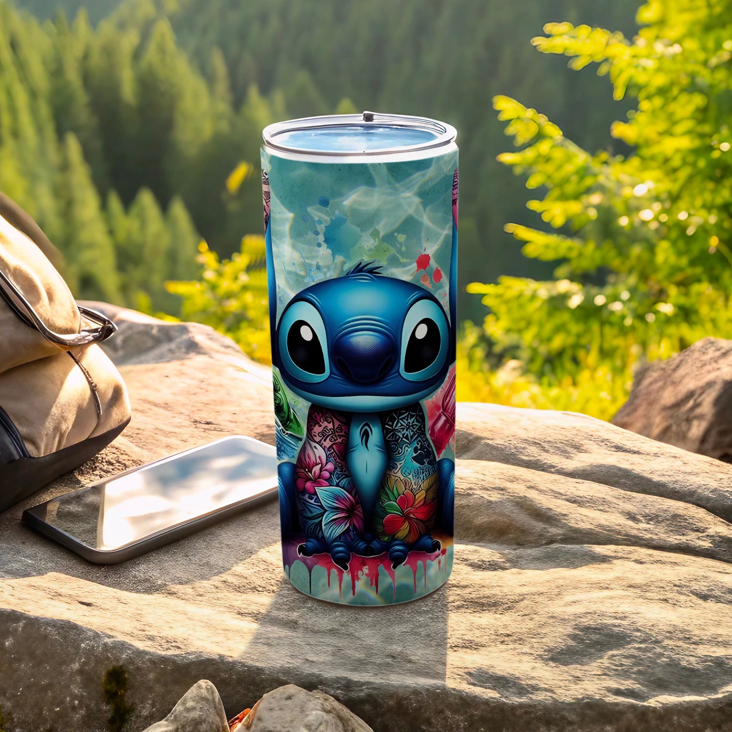Cute Blue Cartoon Character Floral Design Tumbler