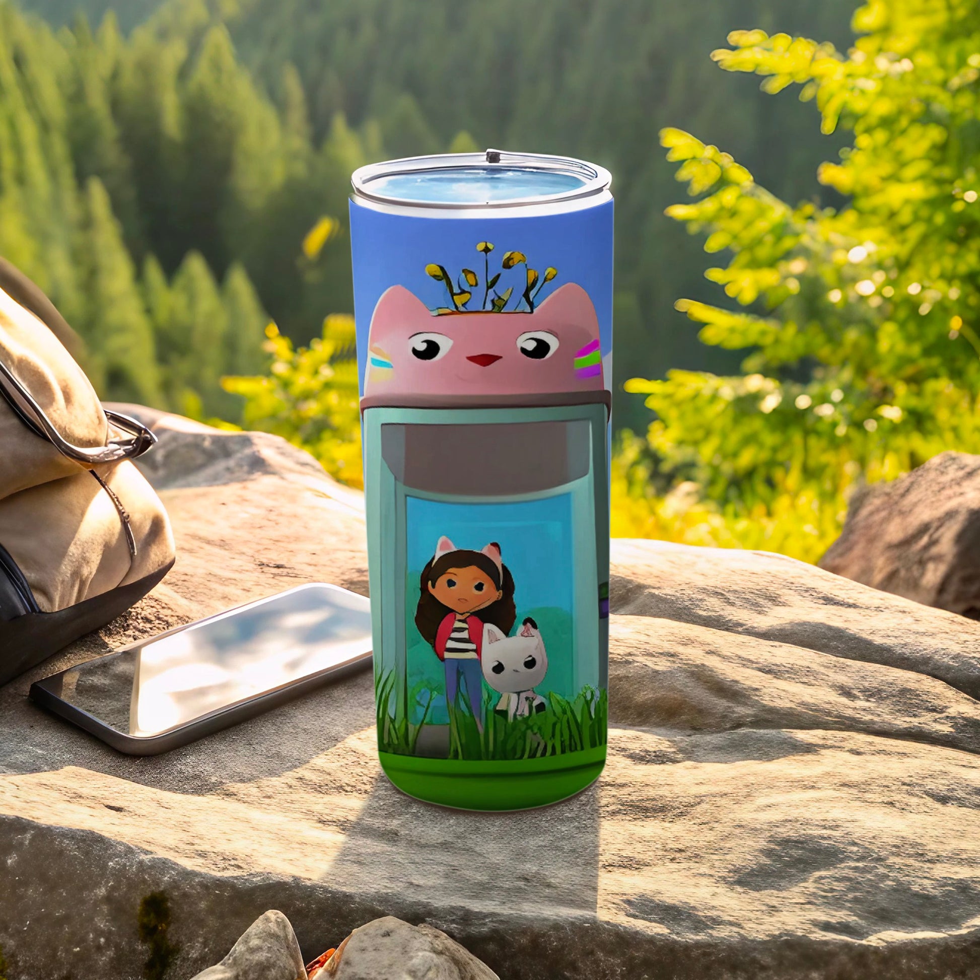 Cute Cartoon Character Art on Blue Cool Beverage Container