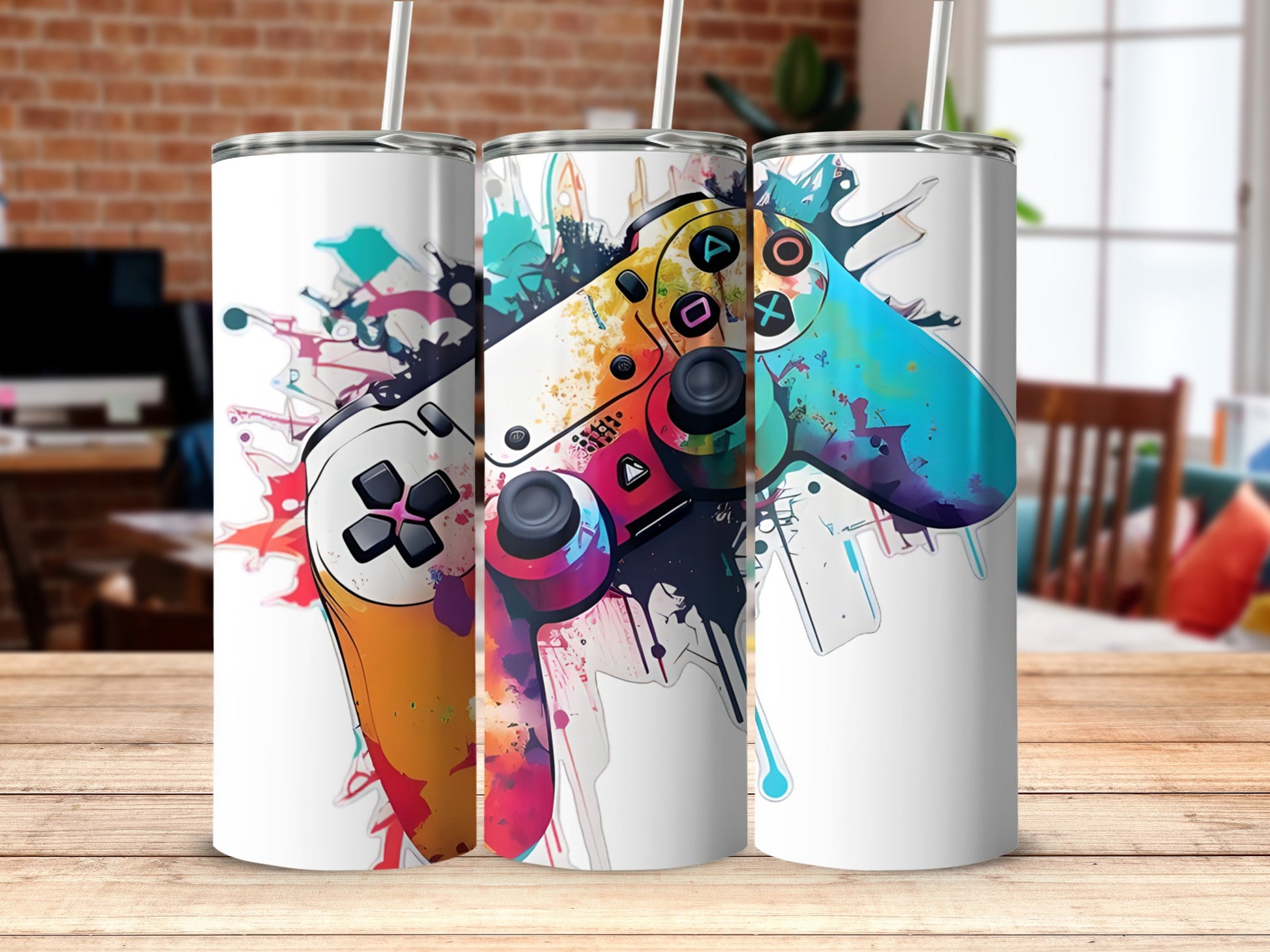 Colorful Gaming Controllers Splash Art Tumbler