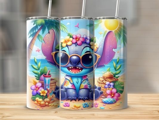 Cute Beach Vibes Character with Flowers and Sunglasses Cup