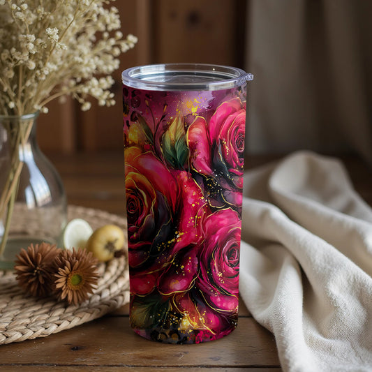 Floral Rose Pattern Insulated Tumbler 16Oz Cup