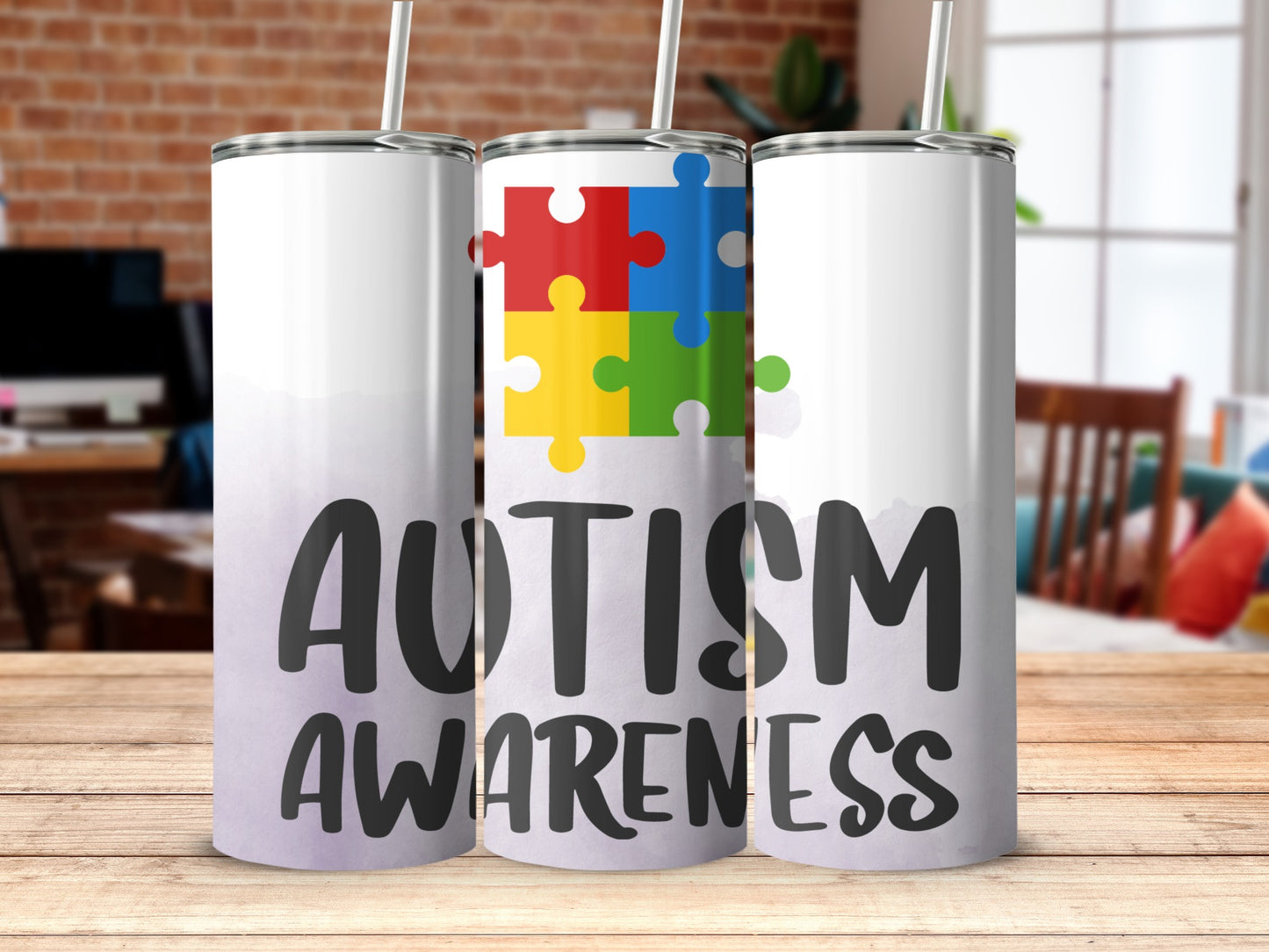 Autism Awareness Tumbler with Puzzle Pieces Design