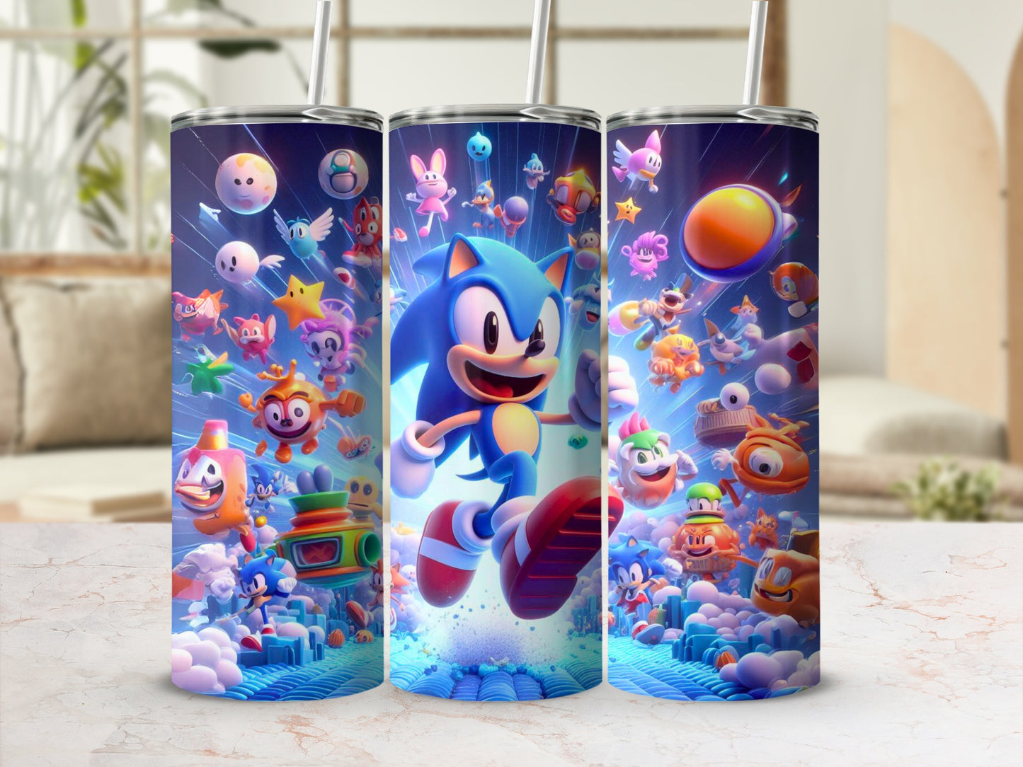 Vibrant Animated Characters Travel Cup with Straw