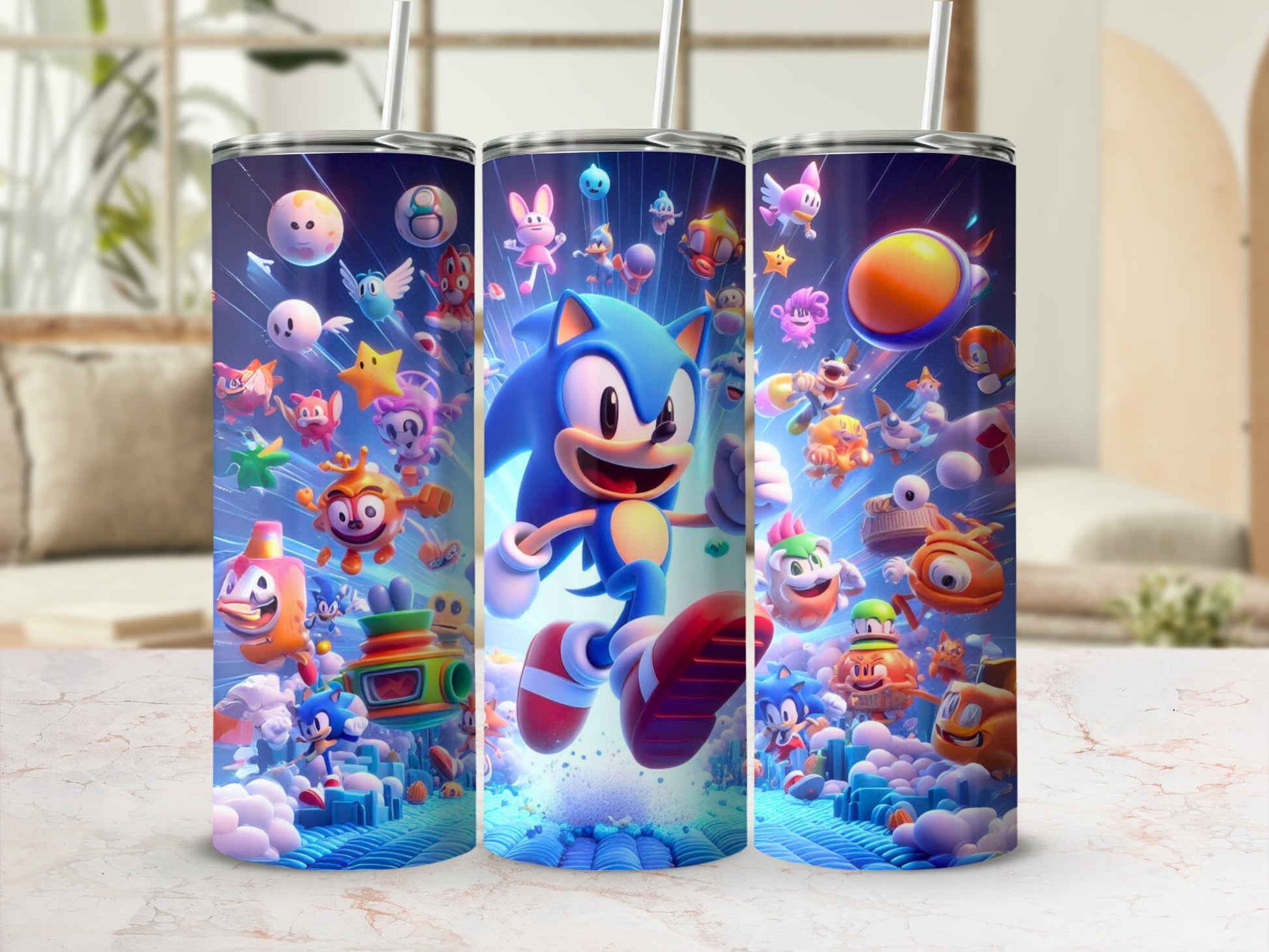 Vibrant Animated Characters Travel Cup with Straw