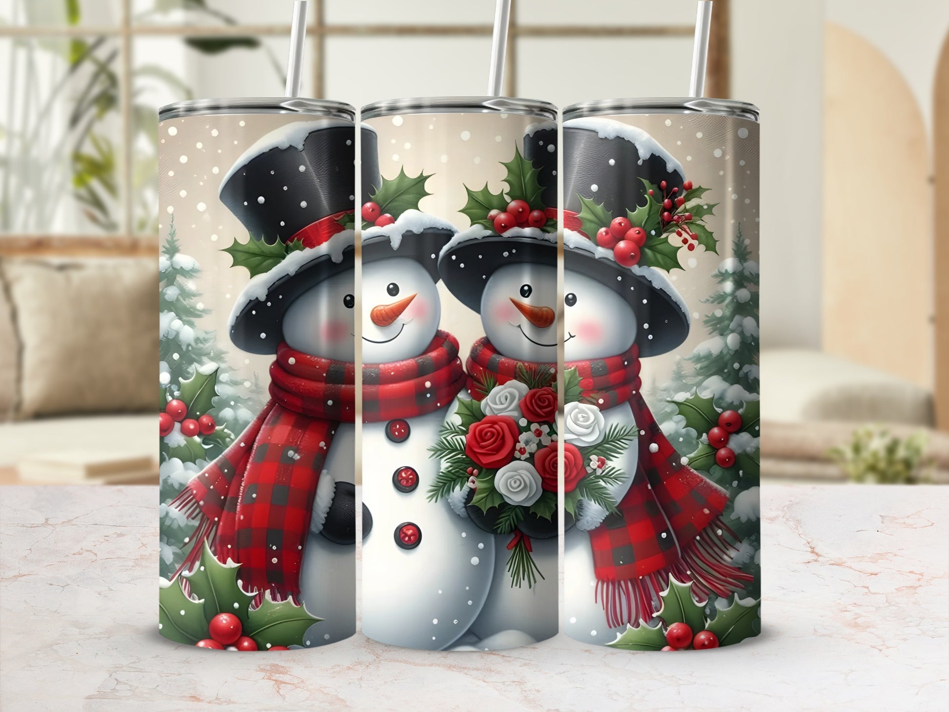 Festive Snowman and Holiday Decorated Tumbler Product