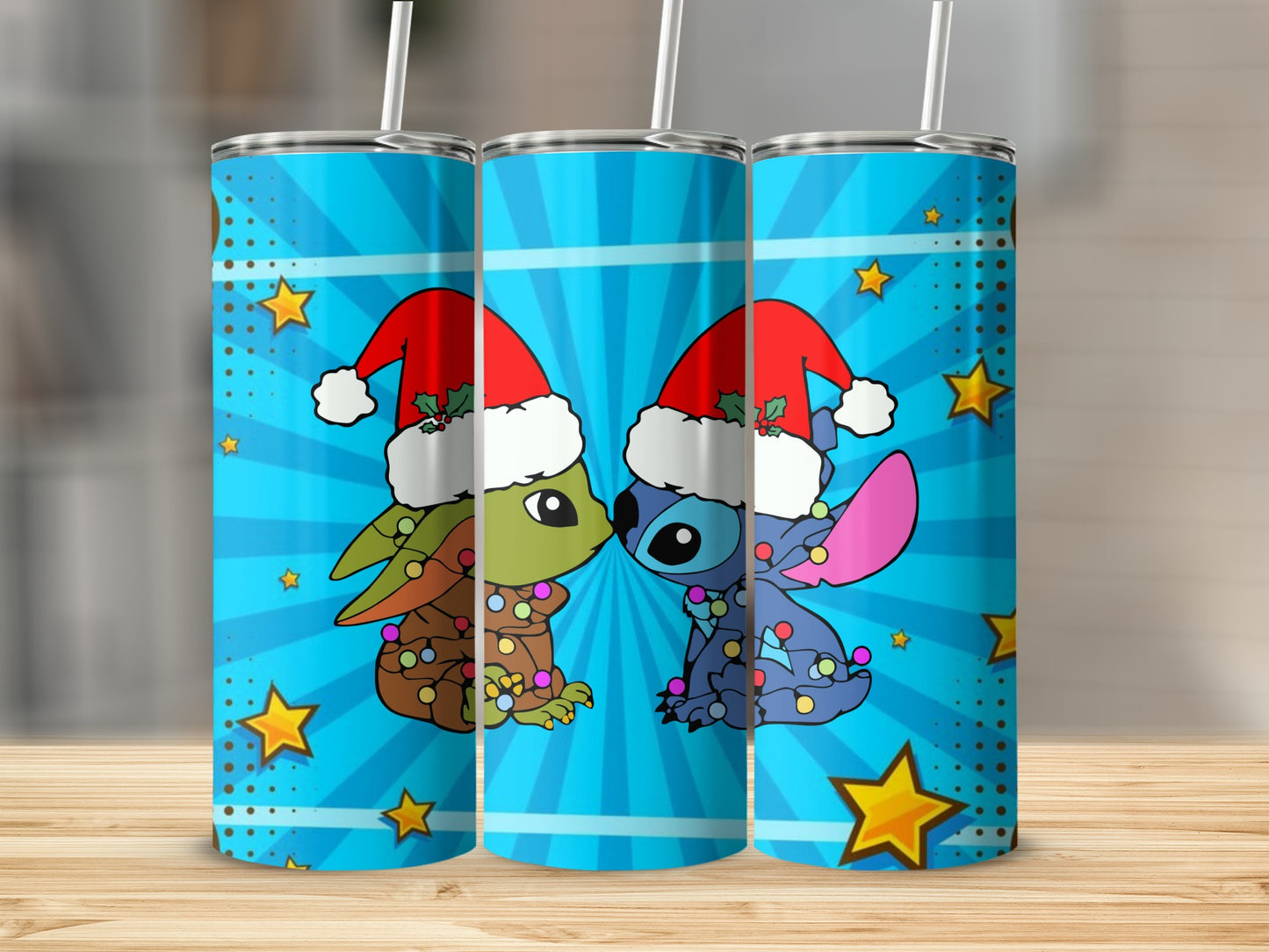Cute Holiday Cartoon Characters with Stars Tumbler