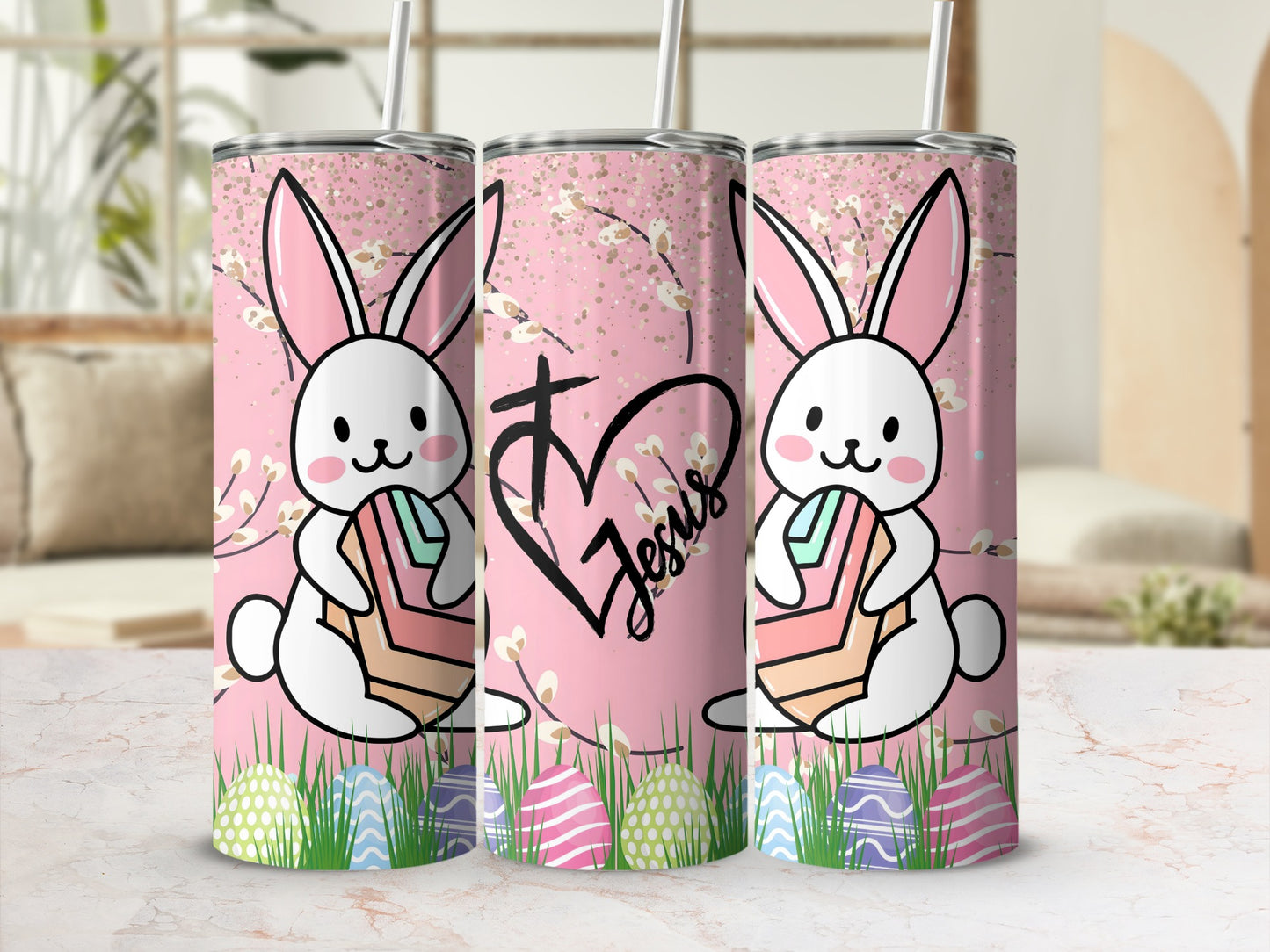 Adorable Easter Bunny Jesus Tumbler with Straw
