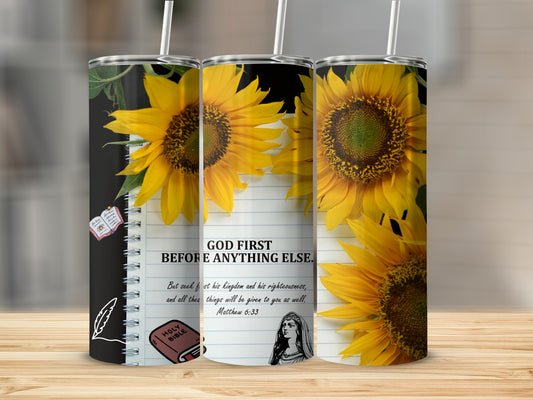 Sunflower Design Quote Christian Tumbler