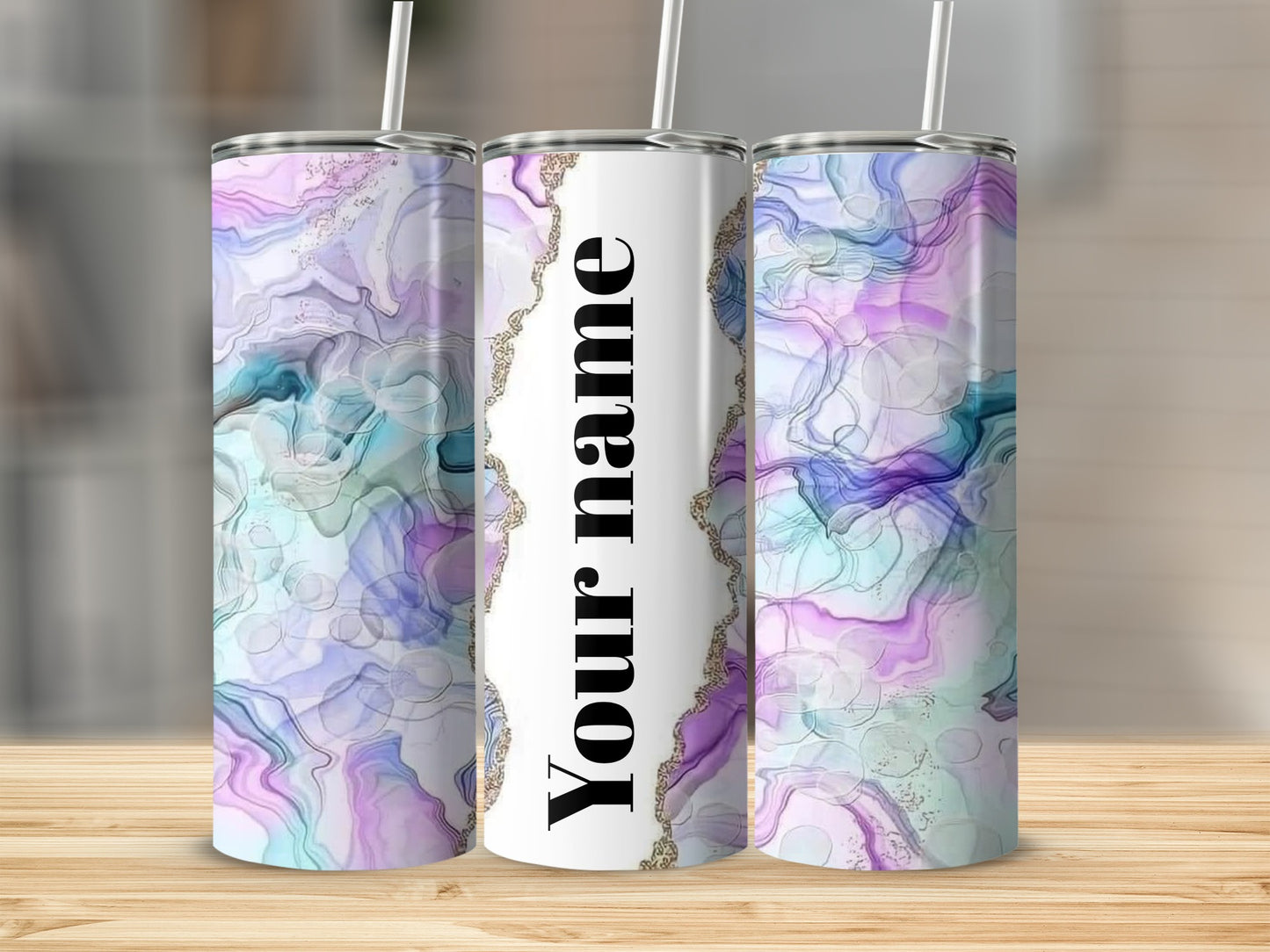 Personalized Marble Art Tumblers with Custom Name
