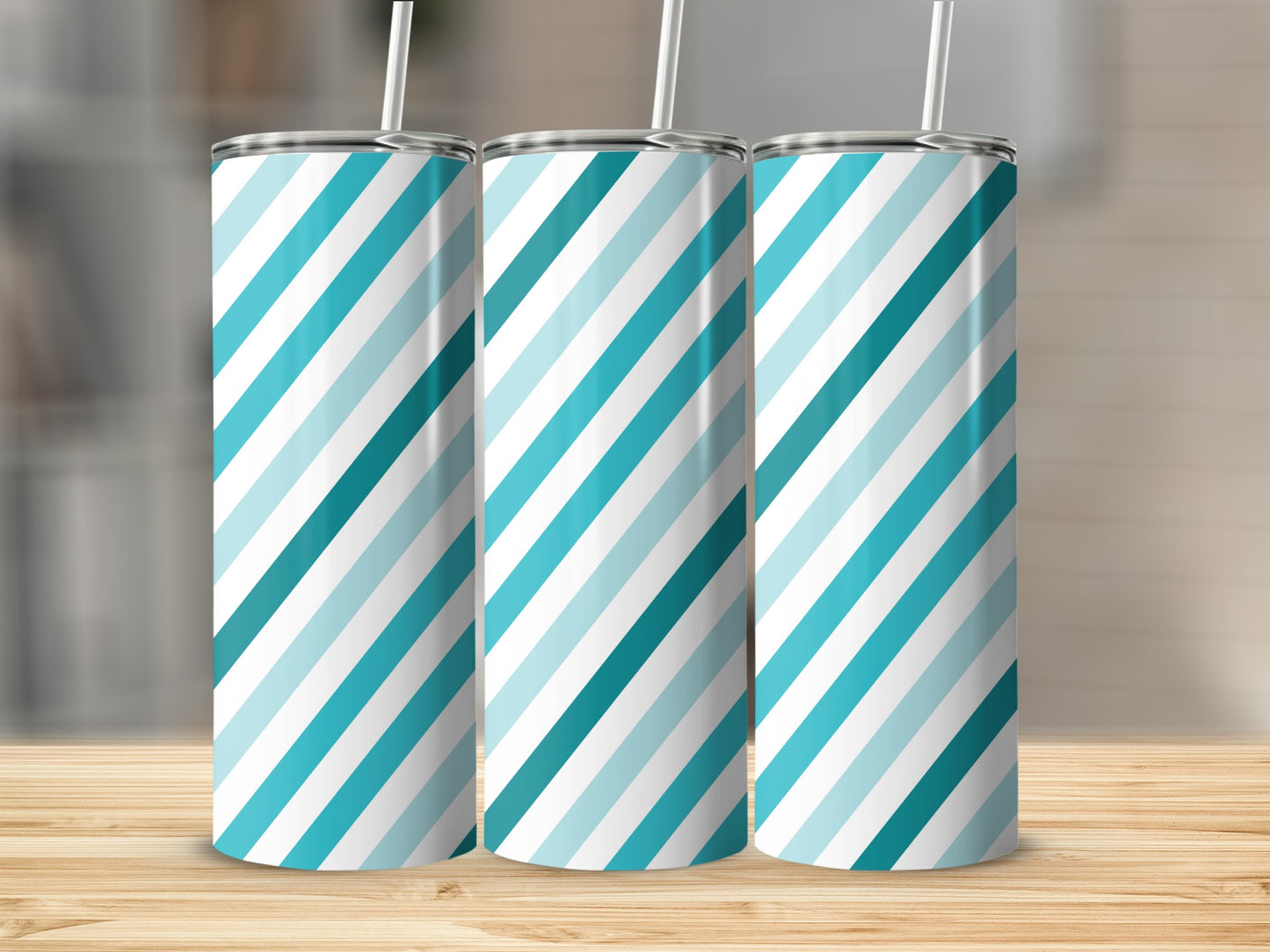 Blue and White Diagonal Striped Tumbler Product