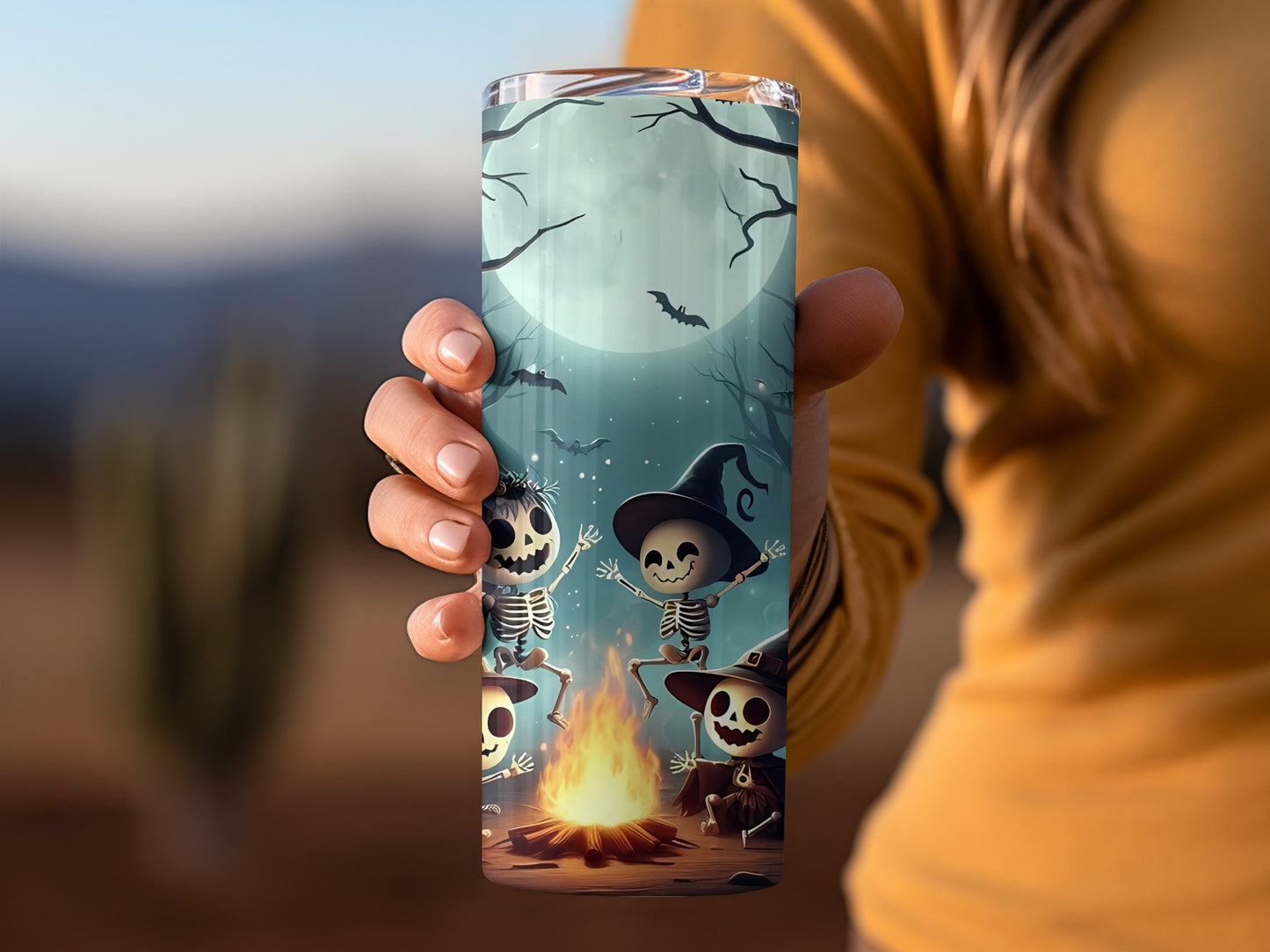 Halloween Cartoon Skeletons and Witch Hat Tumbler Product