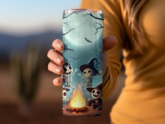 Halloween Cartoon Skeletons and Witch Hat Tumbler Product