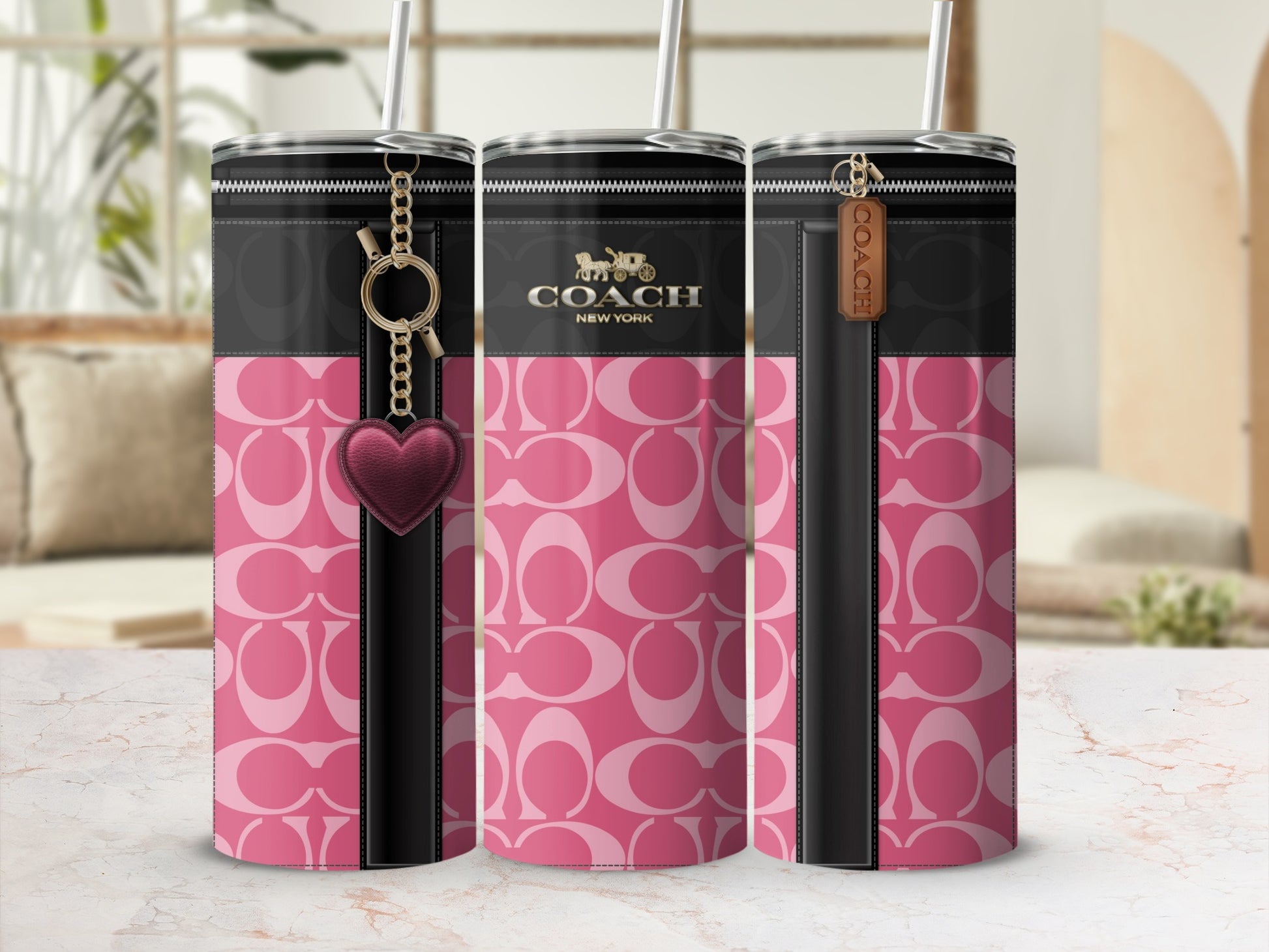 Stylish Pink Coach New York Patterned Tumblers