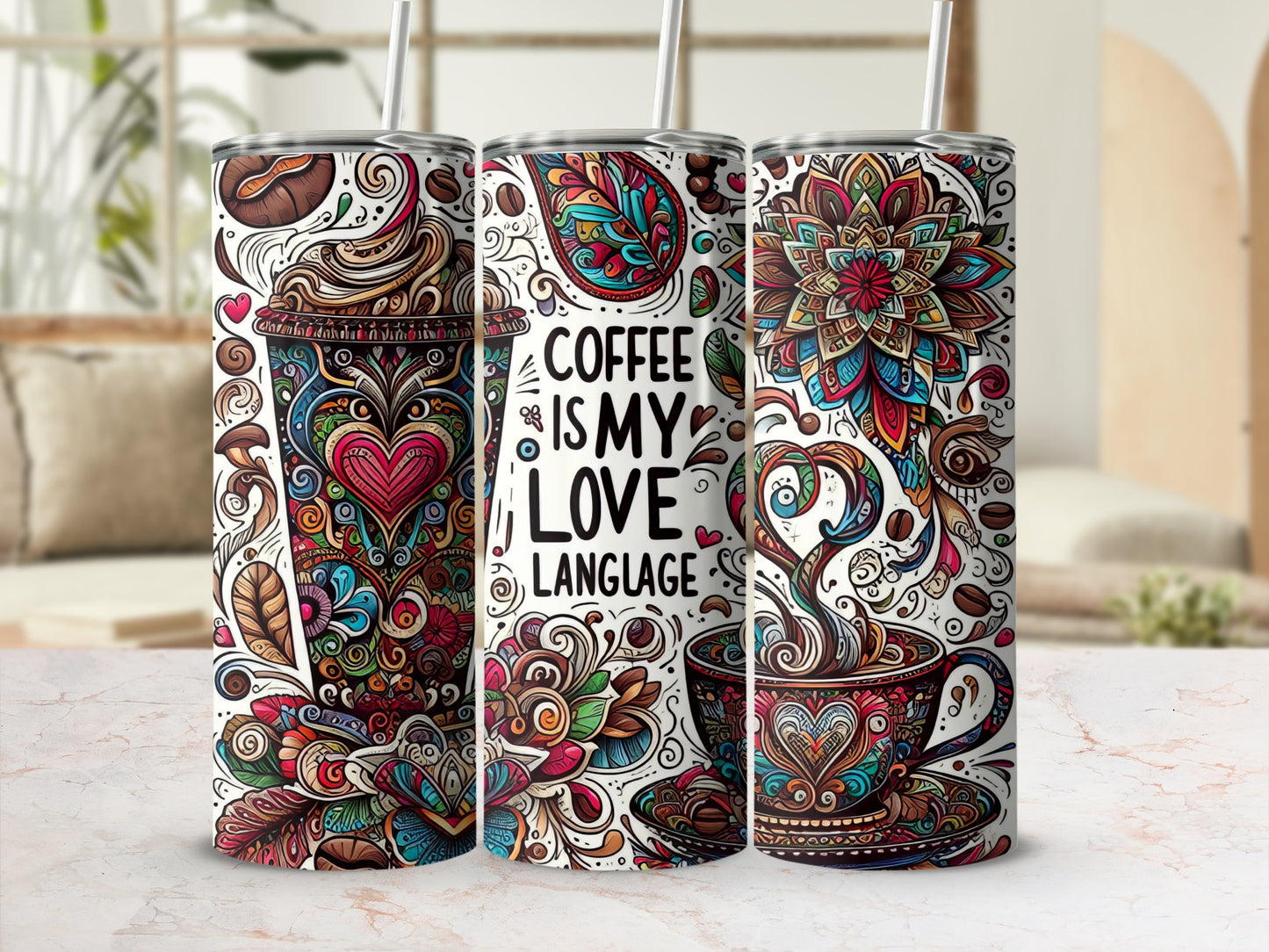 Colorful Coffee Is My Love Language Art Tumbler product type
