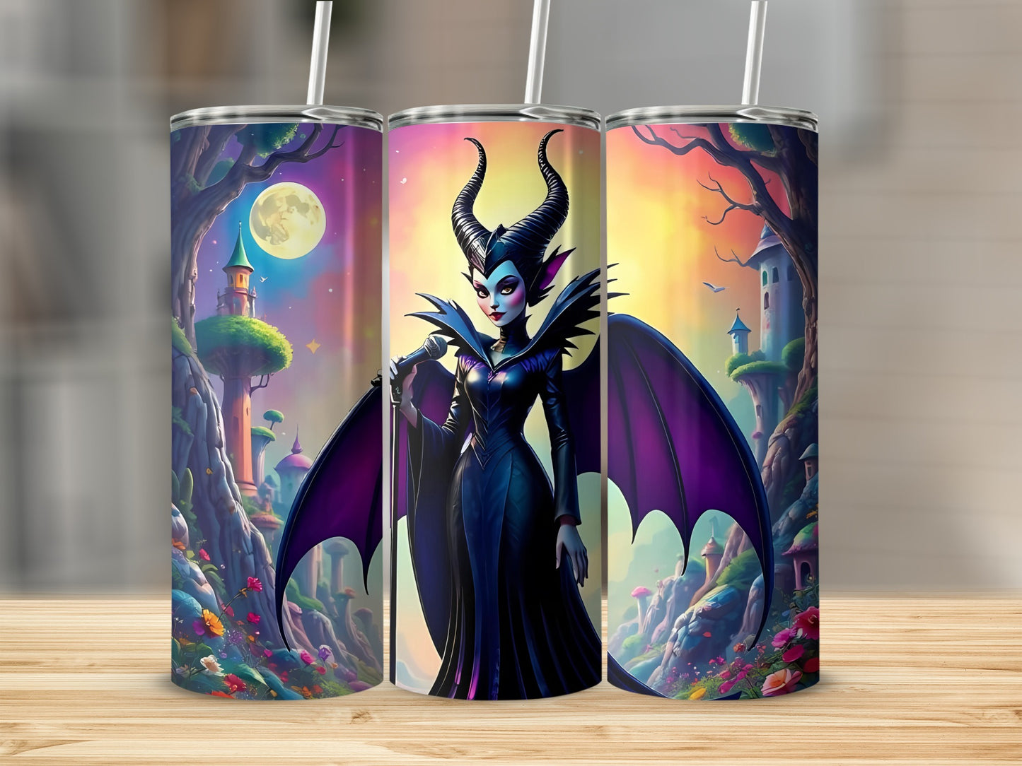 Enchanted Villain Art Tumbler with Straw Fantasy Scene