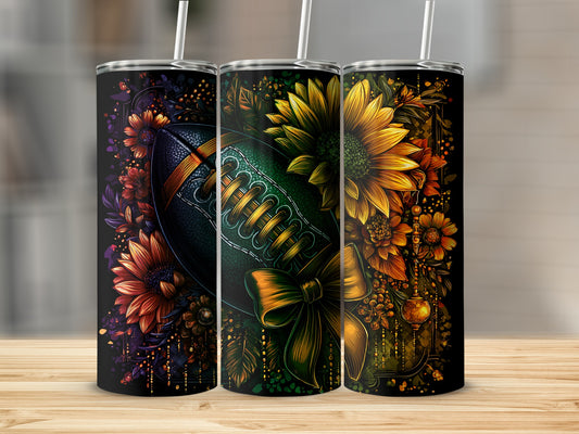 Vibrant Floral Football Tumbler for Sports Enthusiasts
