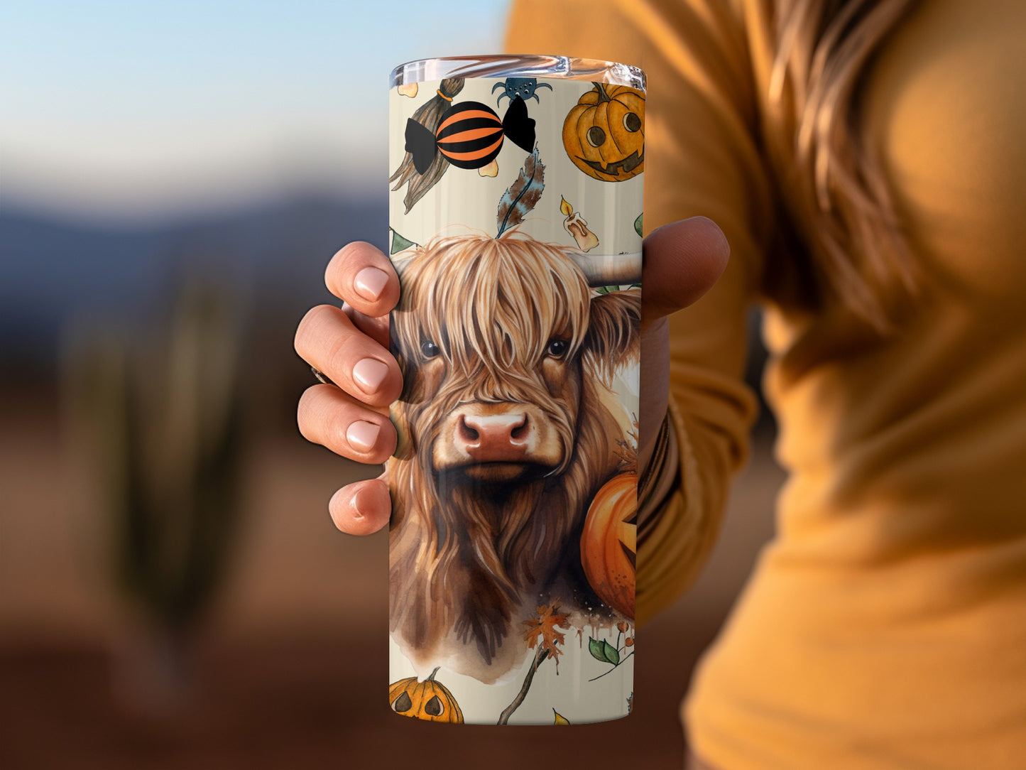 Highland Cow Halloween Pumpkin Design Tumbler