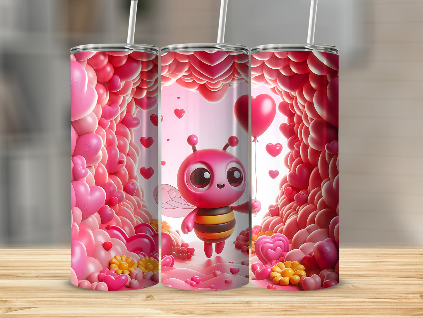 Adorable Bee and Heart Balloons Themed Drinkware
