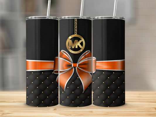 Stylish Black and Orange Tumbler with Ribbon Design