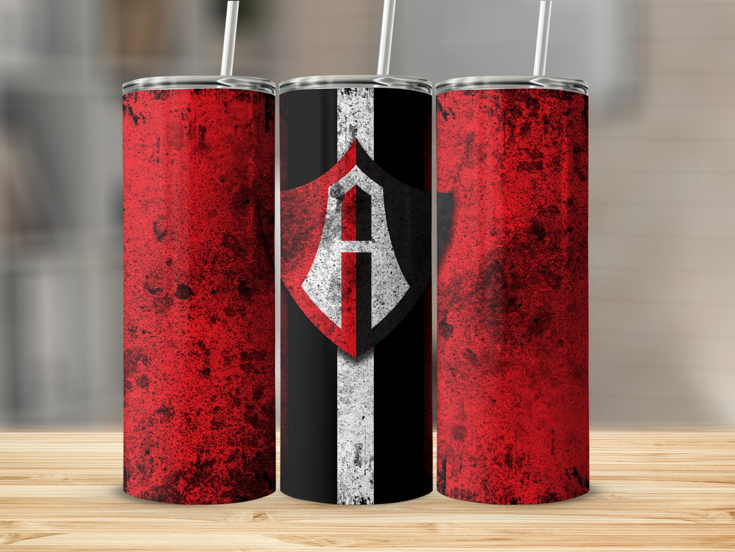 Grunge Red and Black Shield Design Tumbler Cup