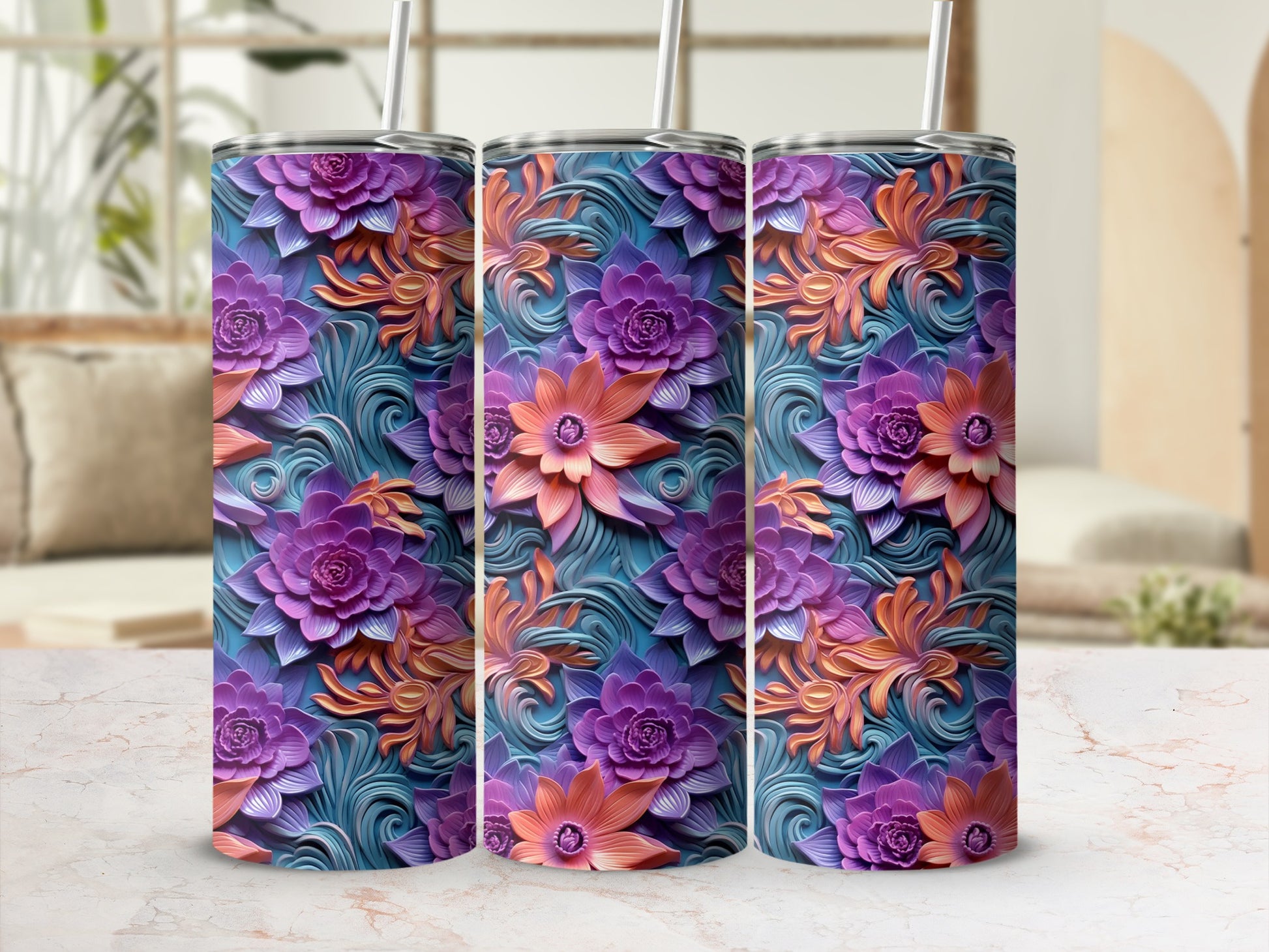 Vibrant Floral Design Insulated Tumbler Drinkware