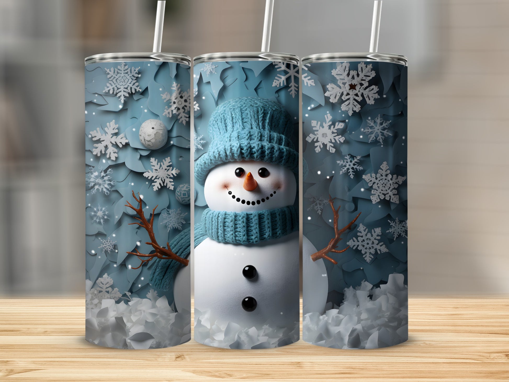 Frosty Snowman and Snowflakes Design Tumbler