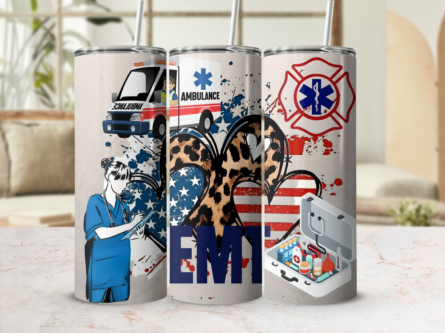 EMT Nurse Ambulance Life Support Design Tumbler Cups