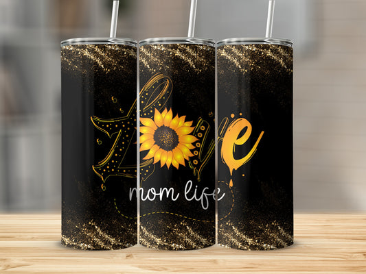 Sunflower Love Mom Life Tumbler with Sunflower Design