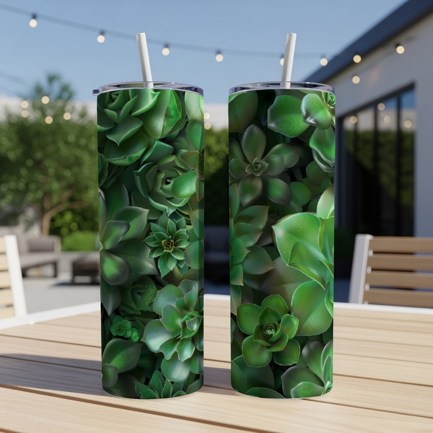 Two tumblers with a close-up pattern of lush green succulents.